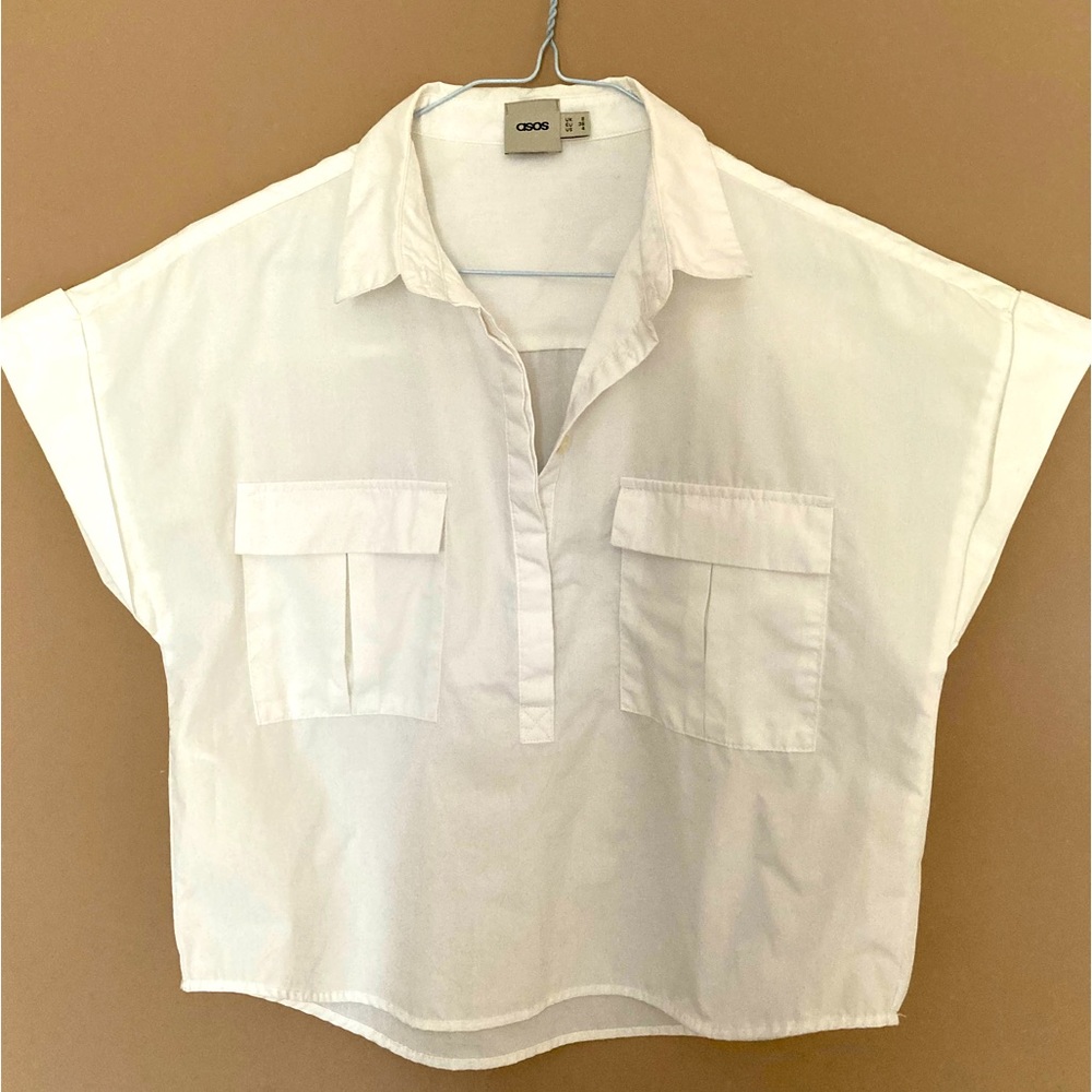 ASOS Cropped drop shoulder blouse - white - size US 4